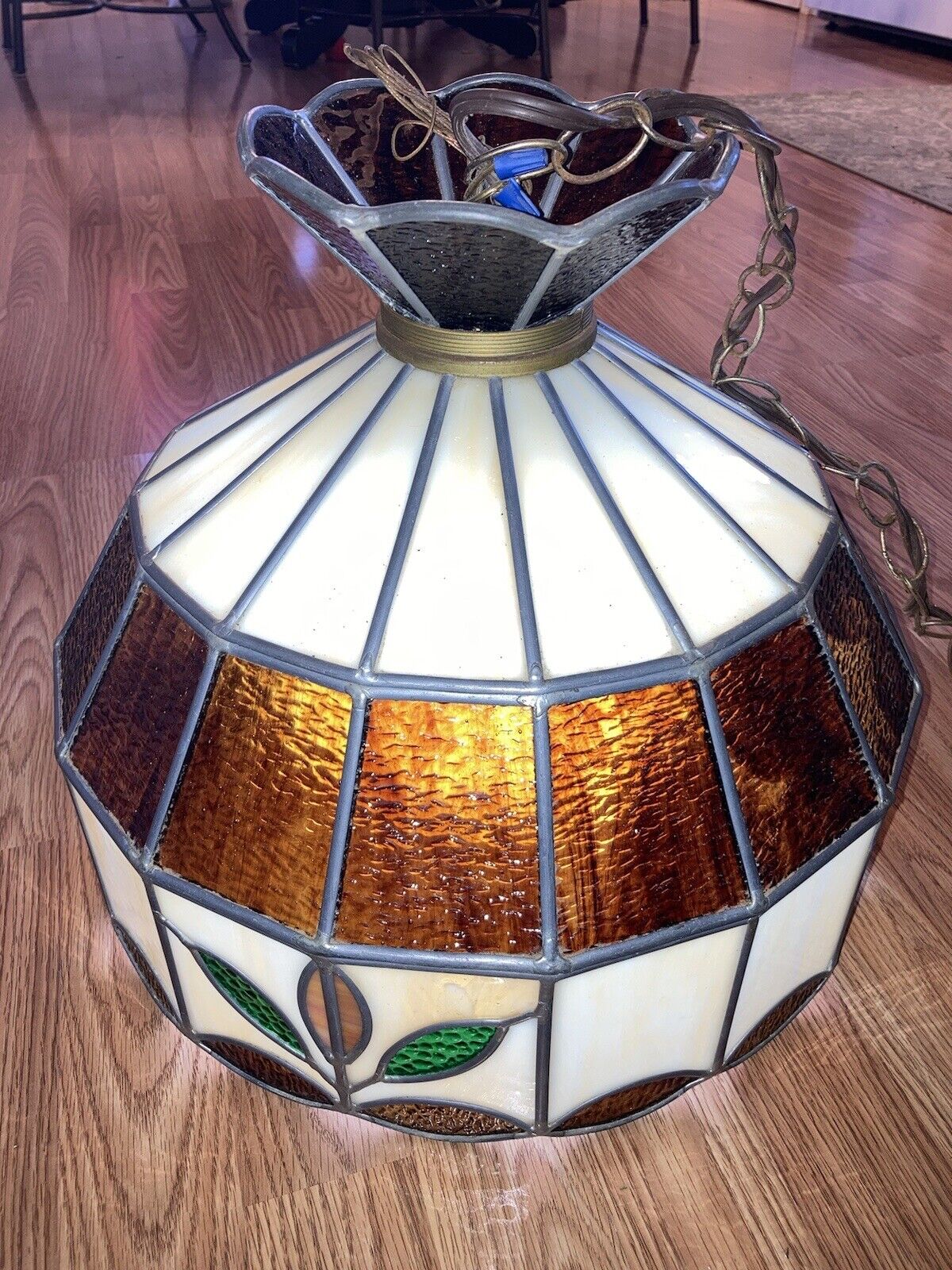 Stained Glass Swag Hanging Light Ceiling fixture Underwriters Laboratory Vintage