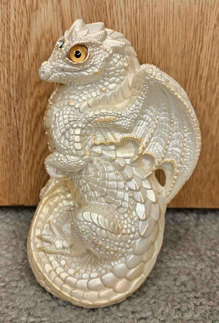 WINDSTONE EDITIONS Winged Mother Of Pearl White Dragon Retired Rare 1988