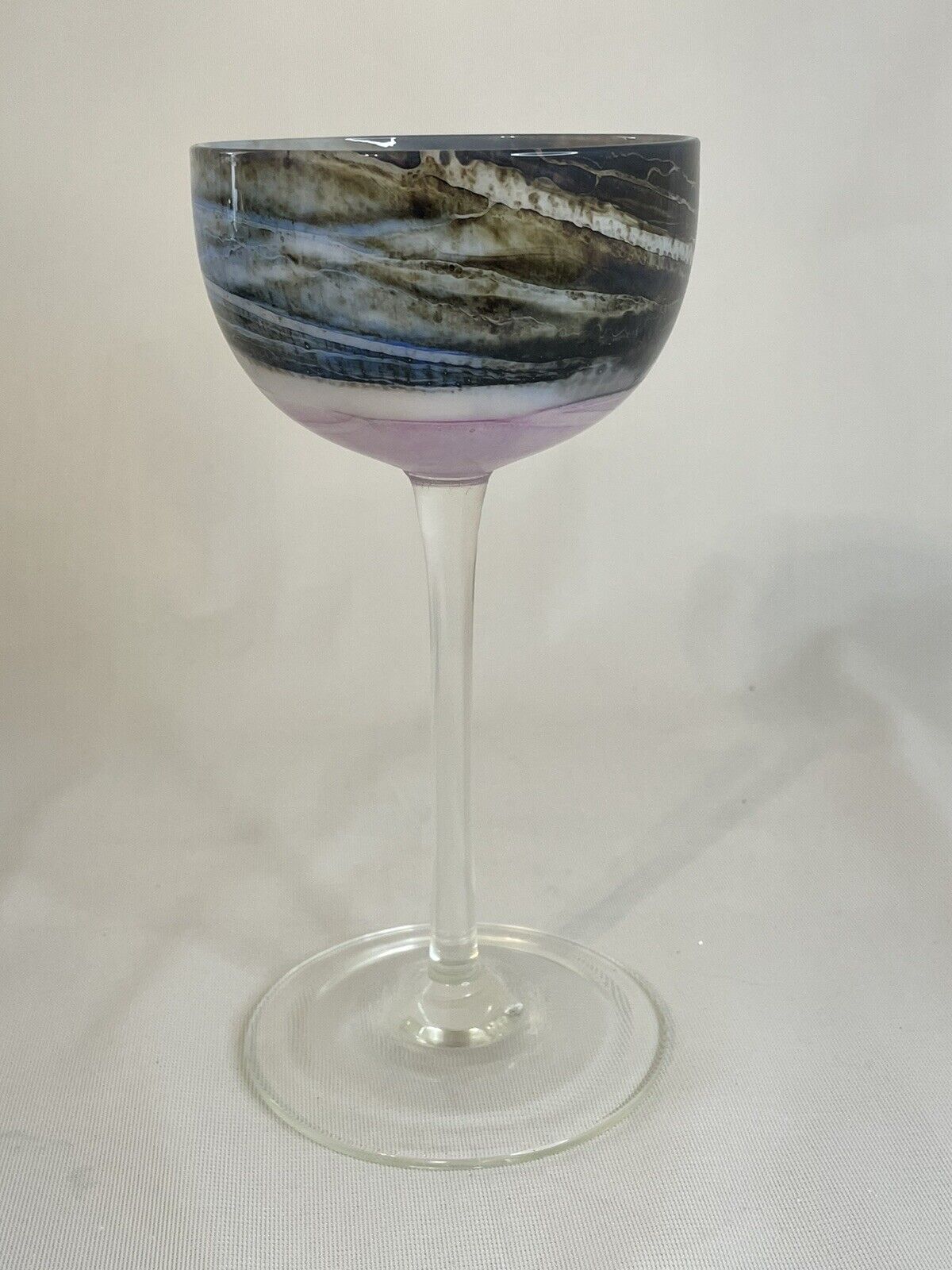 Rare Steven Maslach Volcano Hand Blown Wine Glass Artist Signed 1977 7.5” Tall