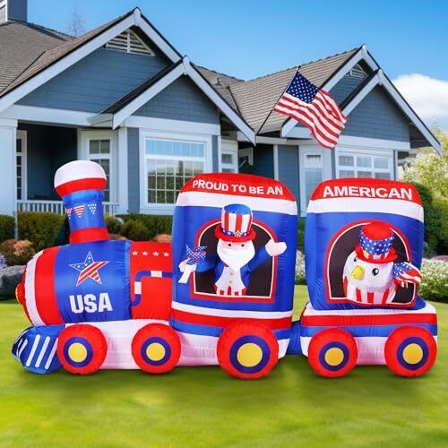  6 ft Independence Day Inflatable Outdoor Yard Decoration 4th of July Train