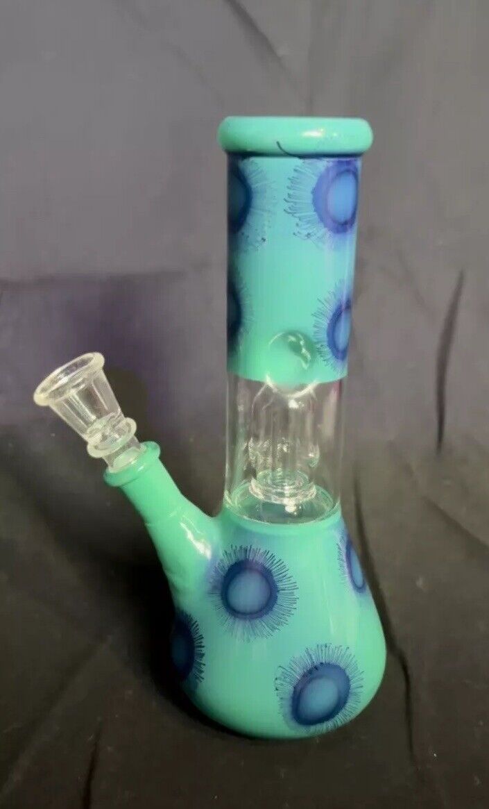 Green/Blue 8 Inch Glass Water Bong With Bowl