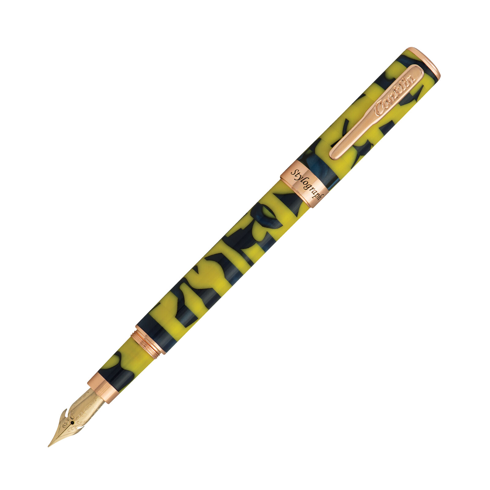 Conklin Stylograph Mosaic Fountain Pen in Yellow/Blue - Extra Fine Point - NEW