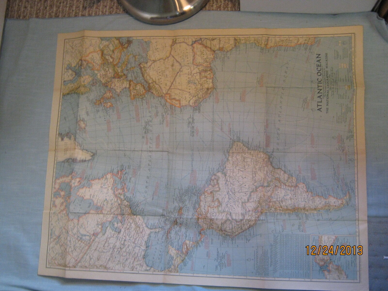 ANTIQUE ATLANTIC OCEAN WALL MAP National Geographic July 1939