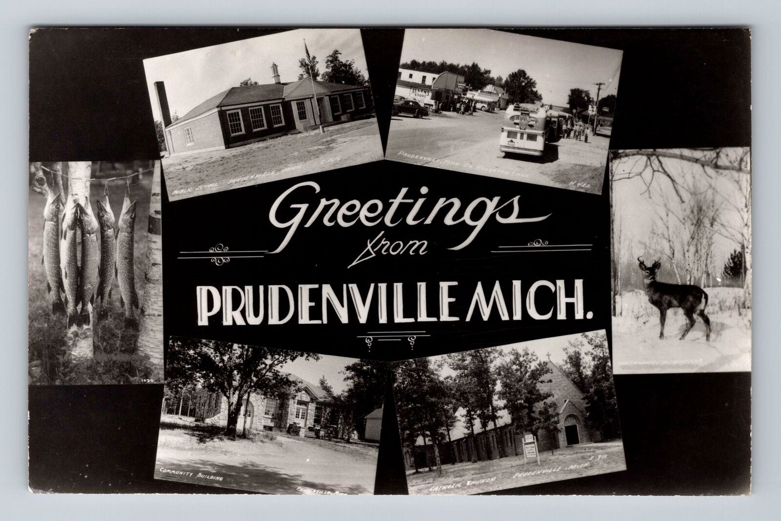 Prudenville MI-Michigan RPPC, Scenic Greetings, Montage Images Vintage Postcard
