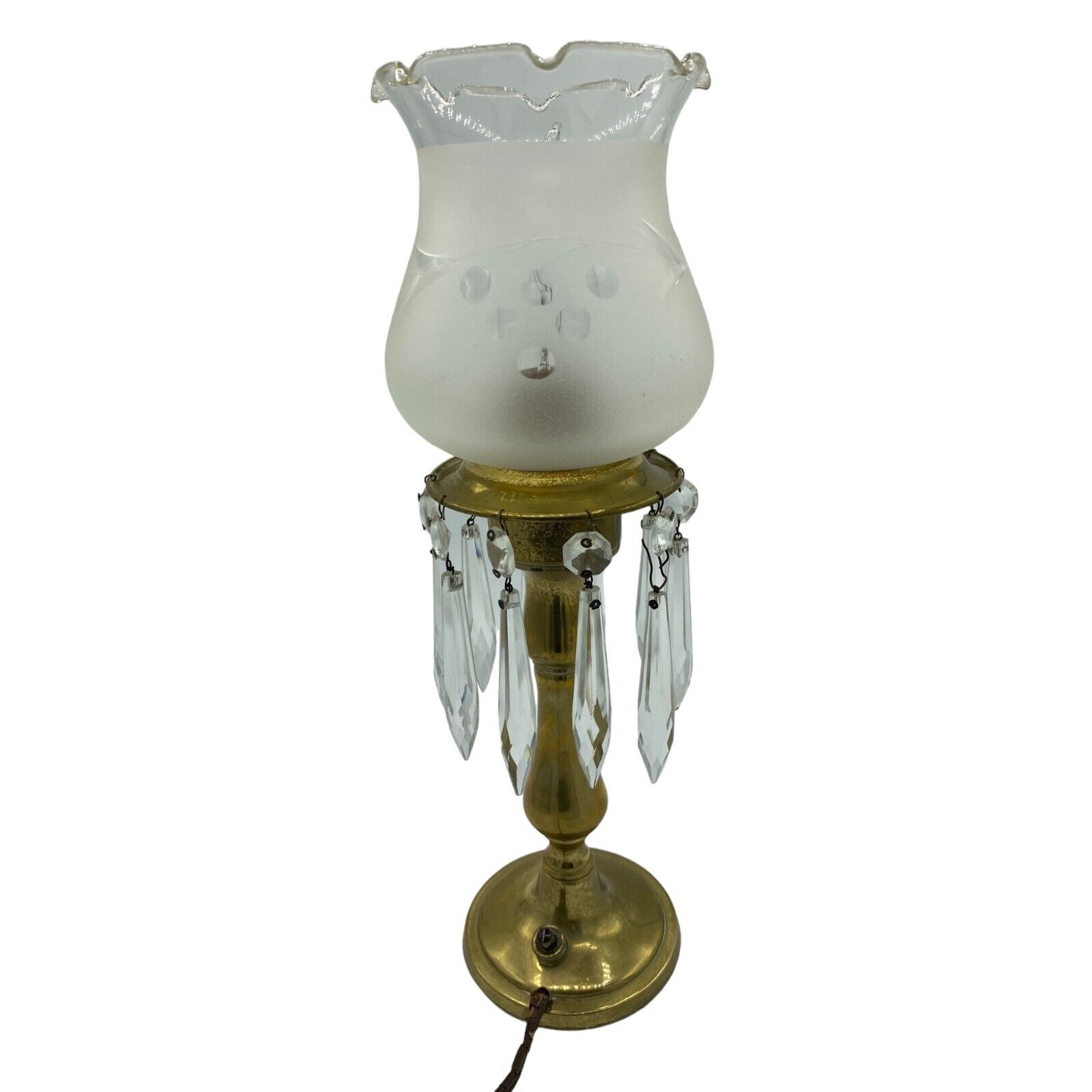 Vintage Solid Brass and Crystal Prism Vanity / Nightstand Lamp