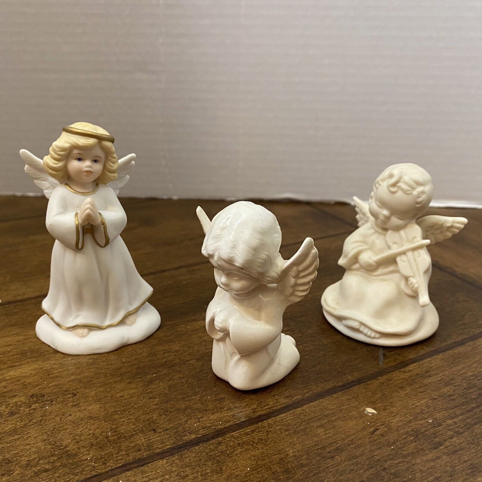 Praying Angel Girl Figurines Bisque Porcelain 1996 Golden Blessing 3” Lot of 3