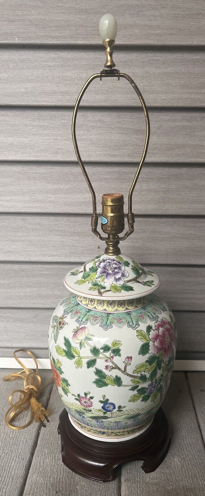 Vintage Asian Floral Green Leaves Ceramic Ginger Jar Table Lamp-RARE FIND