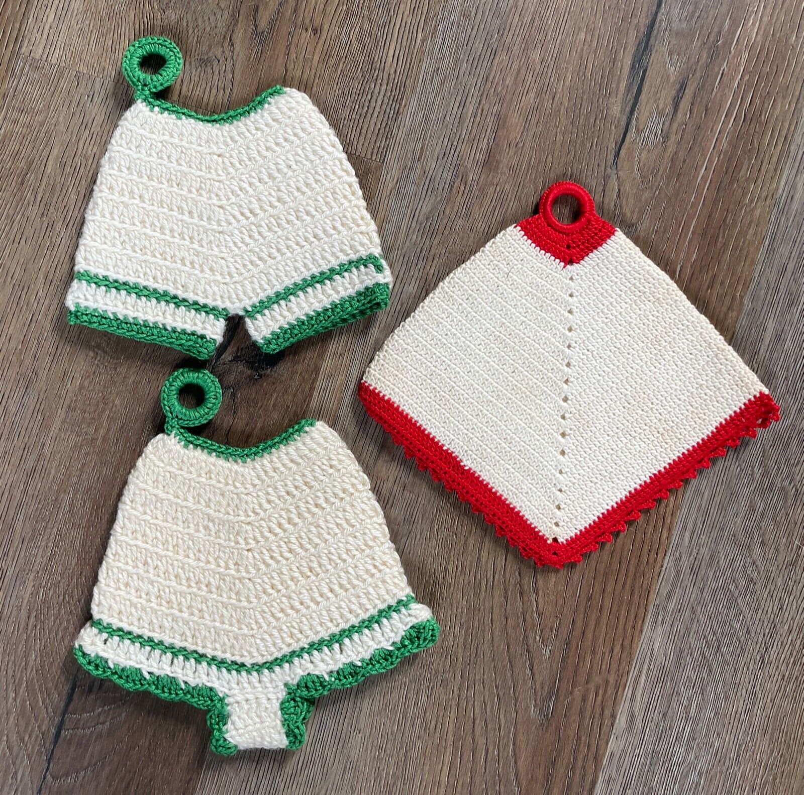 Vtg Set of 3 Hand Crocheted Potholder Hot Pads Trivet Panties Pants Bloomers
