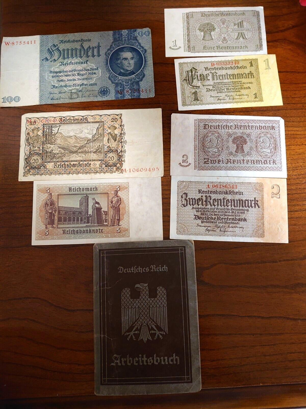 Original ww2 German Deutsches Reich Arbeitsbuch ID book 1,2,5,20,100 Reichsmark