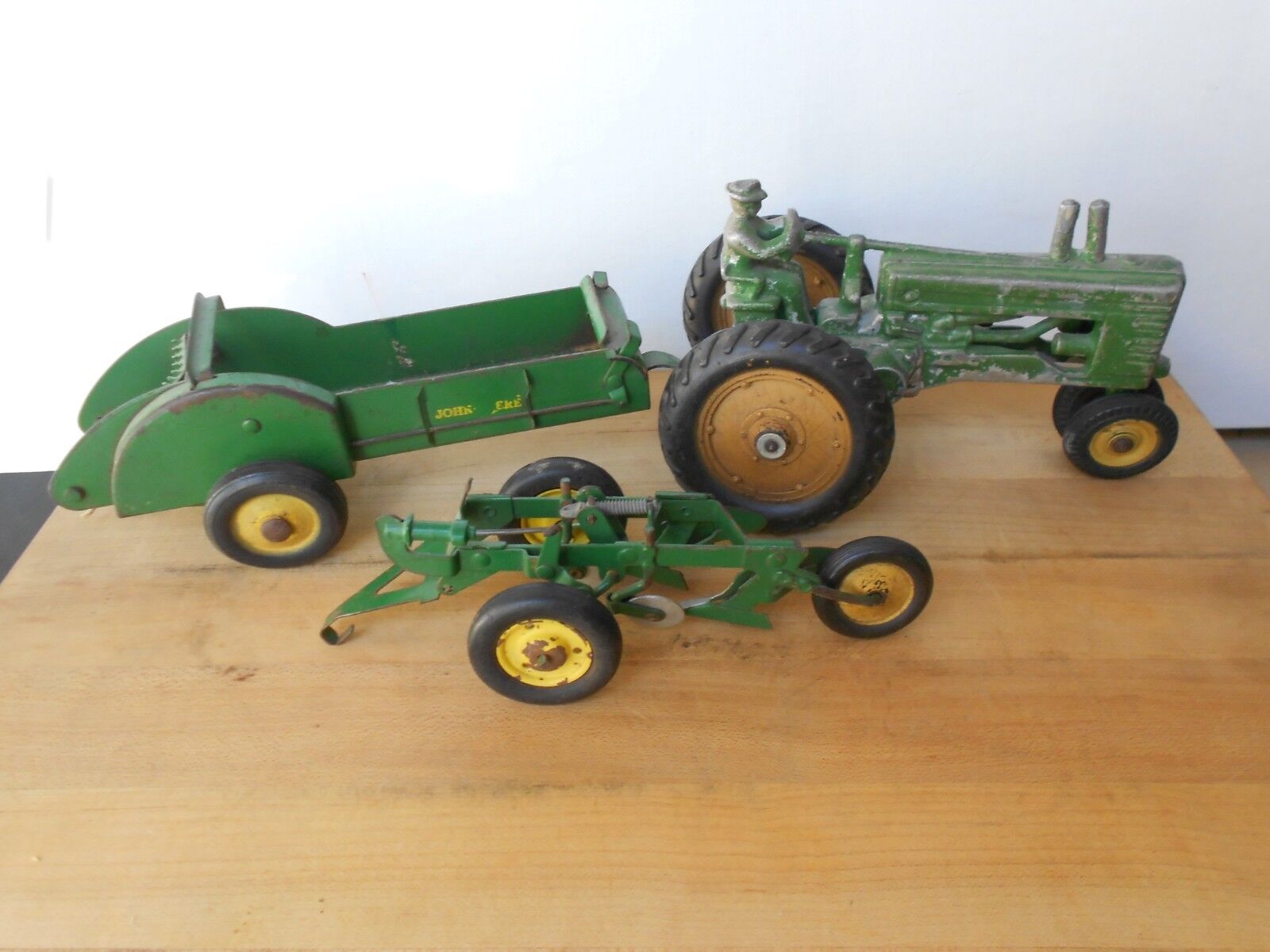  John Deere tractor with Plow TOY ANTIQUE VINTAGE CAST Lot 3 Items        