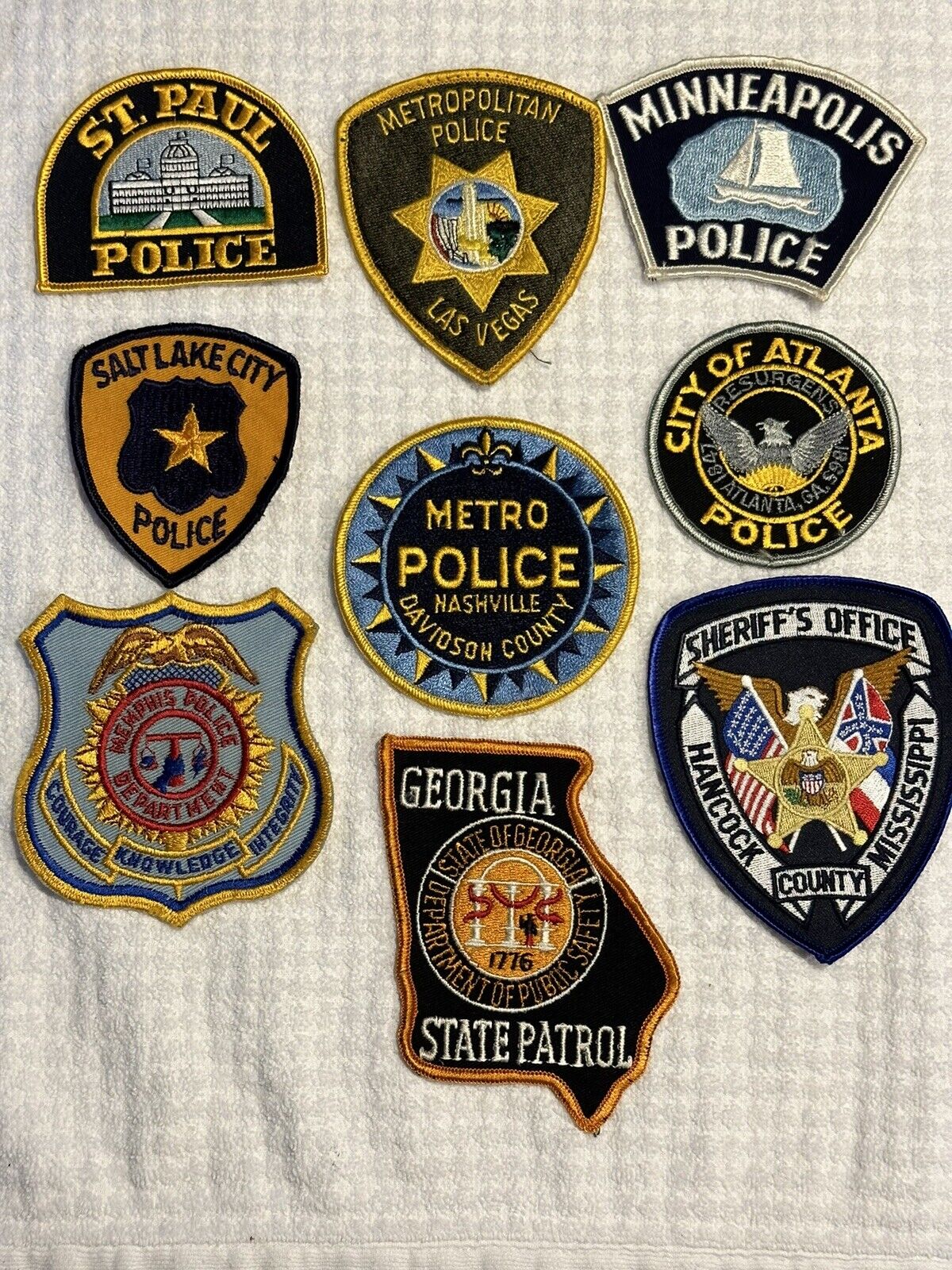 Various Police Shoulder Patches Atlanta, Metro Nashville, Georgia State Patrol