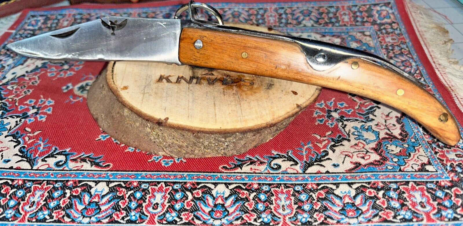 NEW SPANISH NAVAJA RING PULL D2 Steel POCKET KNIFE Charred Ash Wood  Okapi Style