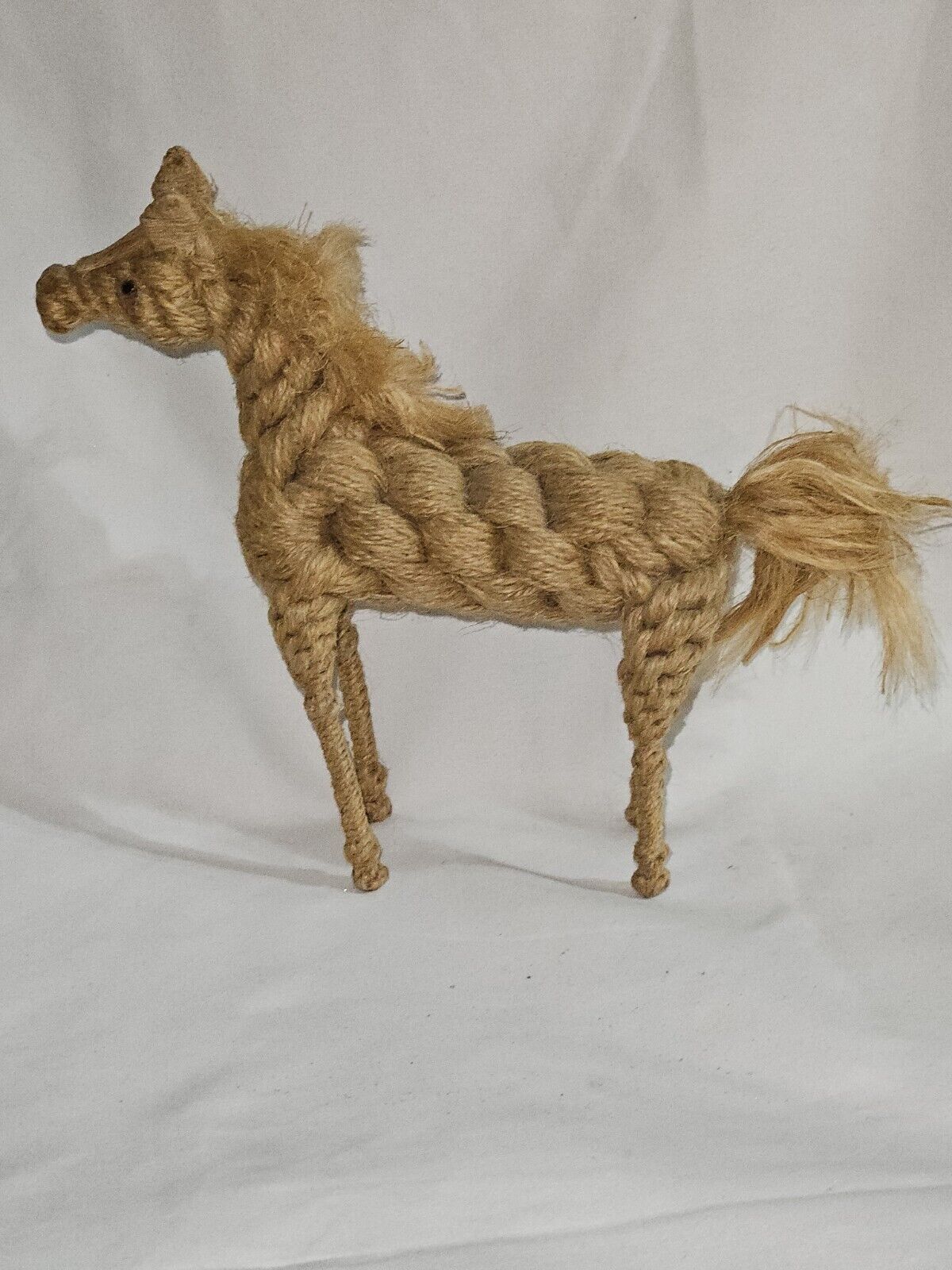 Vintage Folk Art Prison Art Jute Natural Fiber Horse Sculpture Figurine