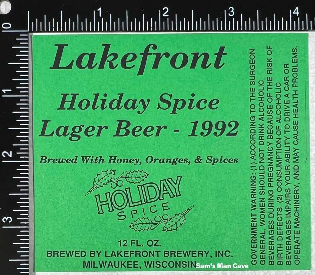 Lakefront Holiday Spice Lager Beer 1992 Label - WISCONSIN