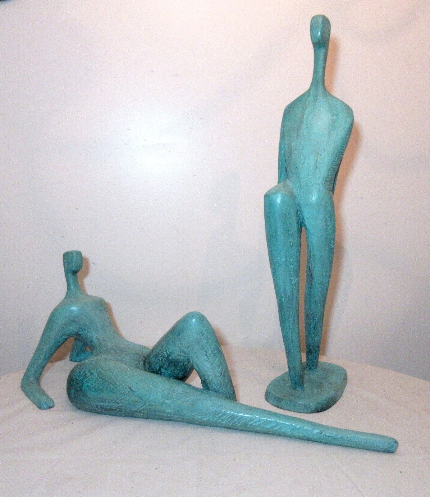 LARGE 2pc modern Itzik Benshalom 2/9 figural patinated nude bronze statue couple