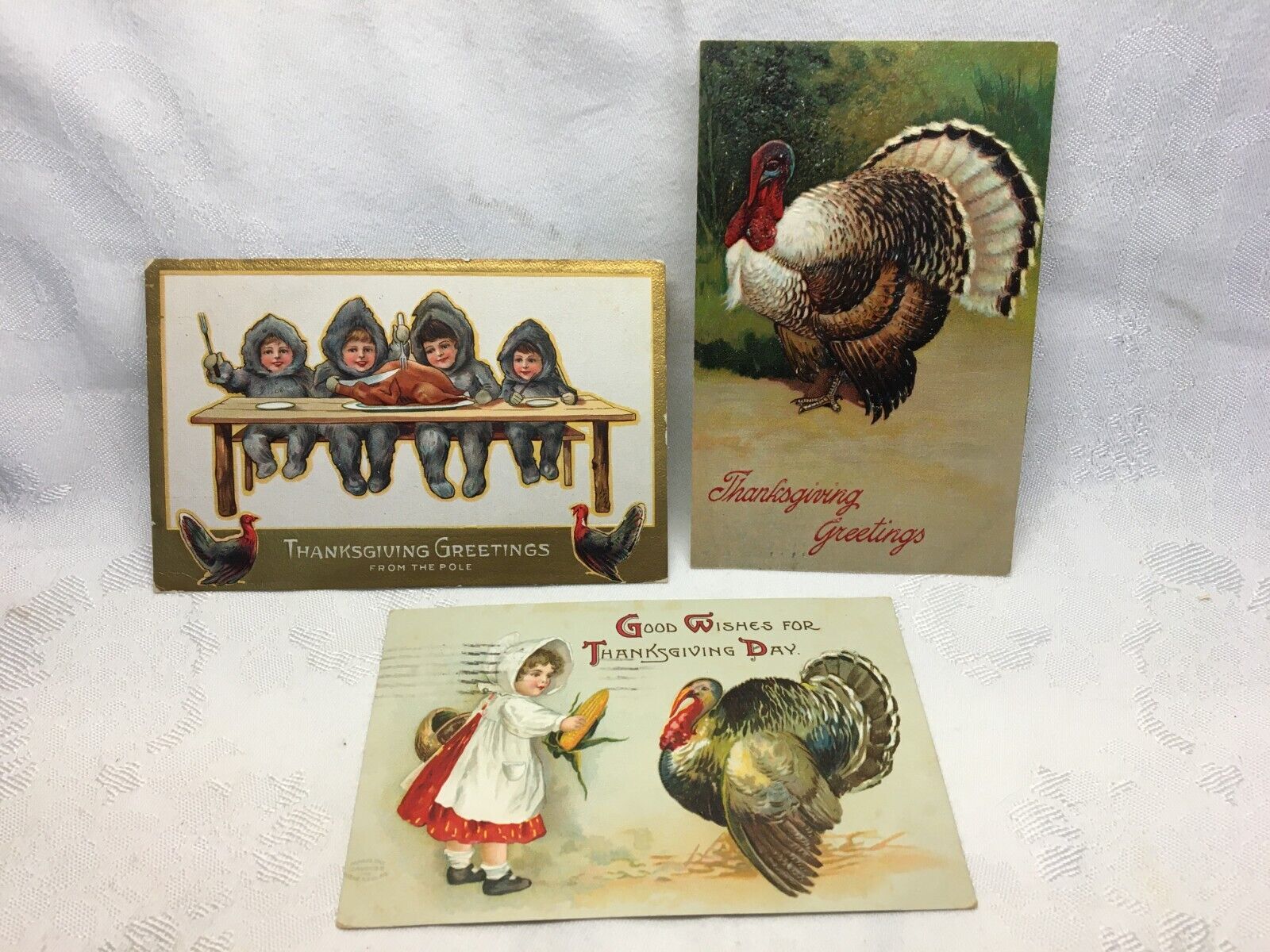 Antique Postcards SET OF 3 Thanksgiving Greetings Posted 1907-08, 1921 Divided