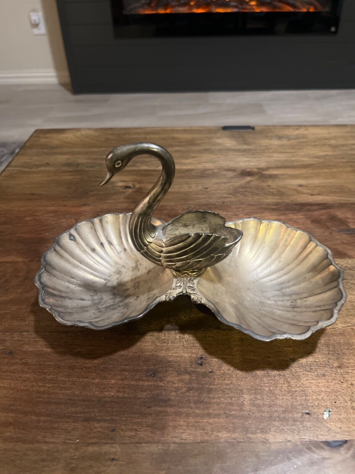 VTG Silverplate Swan & Double Shell Divided Candy/Nut Dish