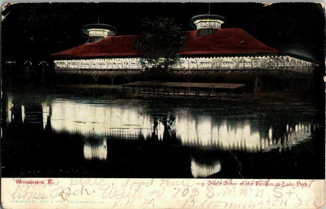 1907. BLOOMINGTON, ILL. PAVILION AT LAKE PARK. POSTCARD MM13