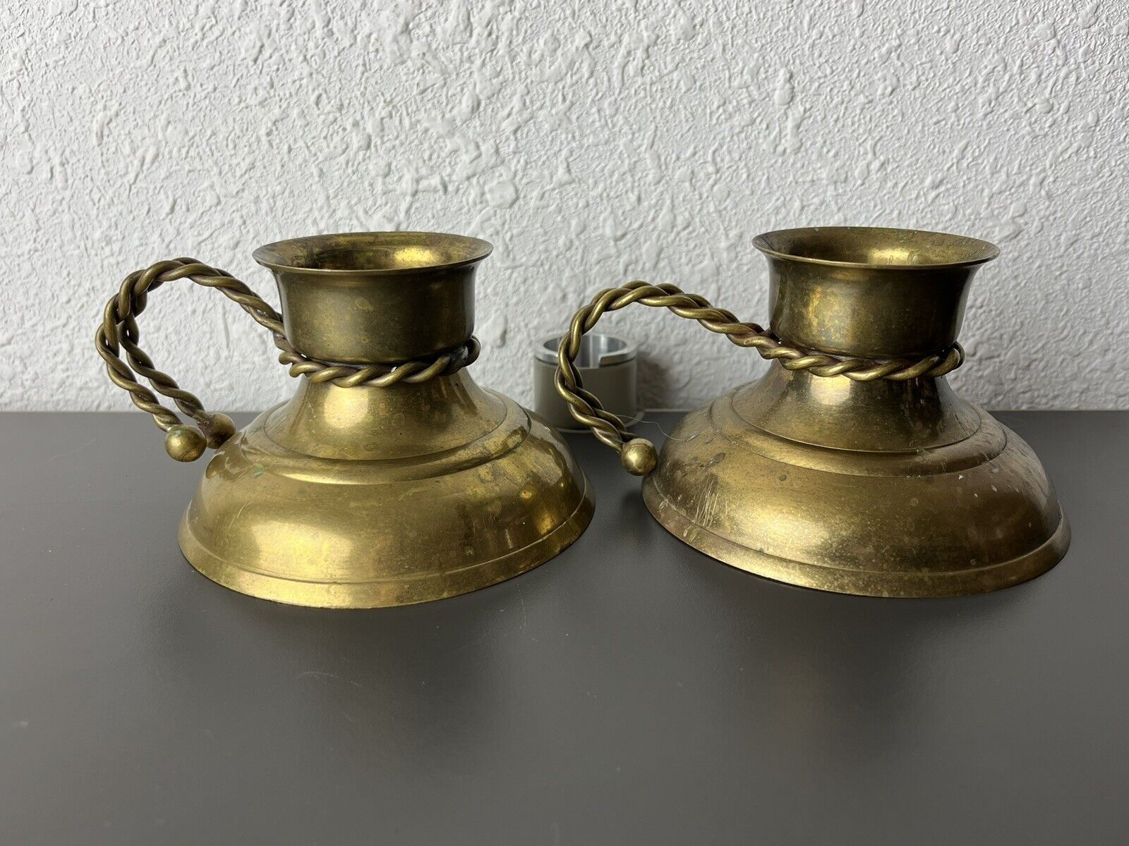 Pair of 2 Solid Brass Gatco Candle Holder Brass Rope handle