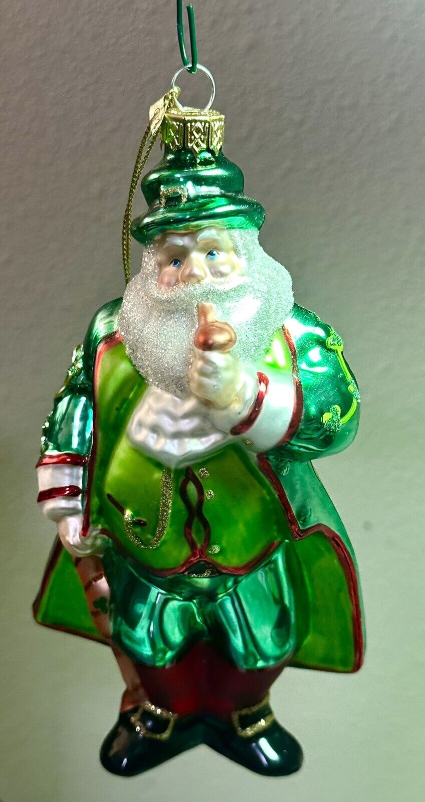 KURT ADLER Glass Christmas Ornament Irish Santa World of Santas 6.5\