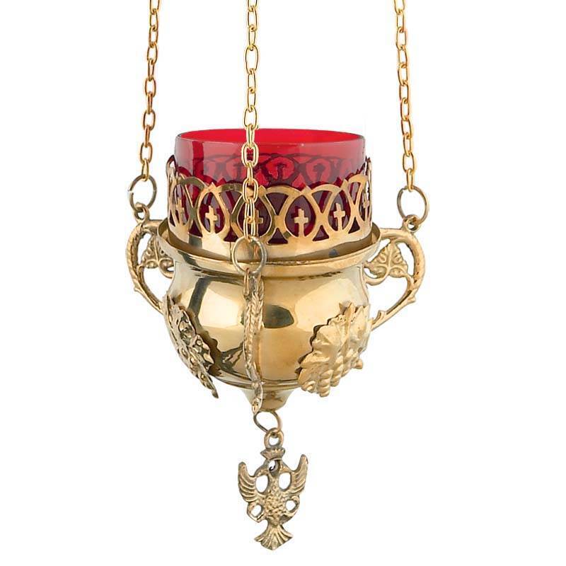 Hanging 3 Chain Brass Vigil Lamp Byzantine Style Orthodox Church Kandili Lampada