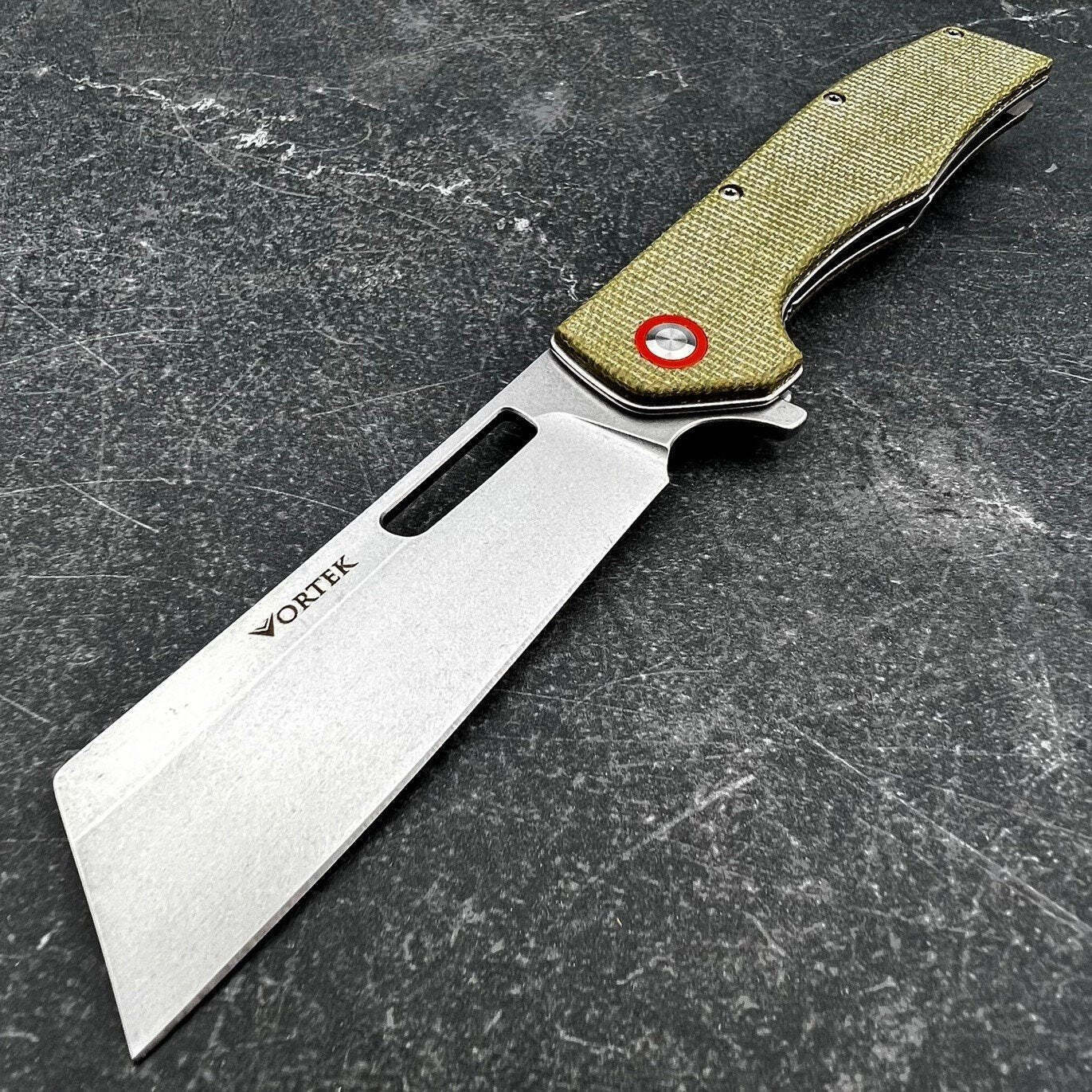 VORTEK GALLANT Brown Micarta Ball Bearing Cleaver Blade EDC Folding Pocket Knife