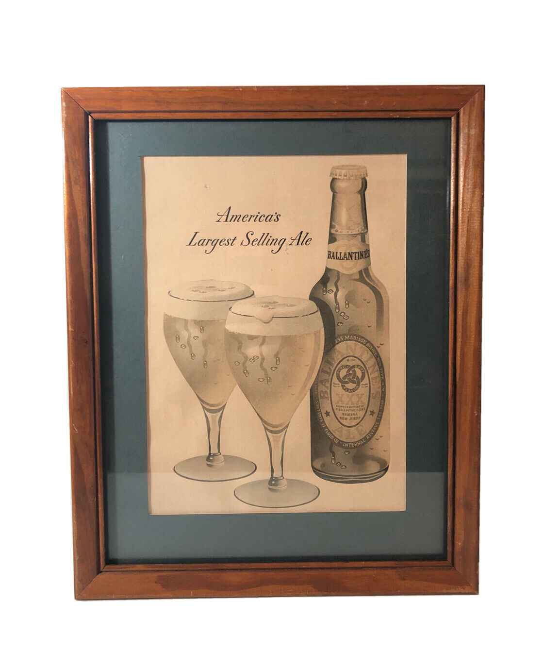 Vintage  Ballantine’s Beer Sign-15”x12” Framed/matted Wall Hanging Advertisement