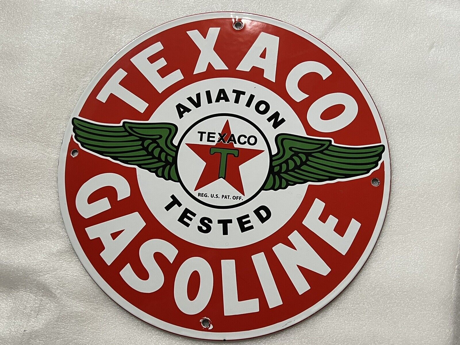12in TEXACO AVIATION PRODUCTS GASOLINE PORCELAIN SIGN OIL GAS PUMP PLATE