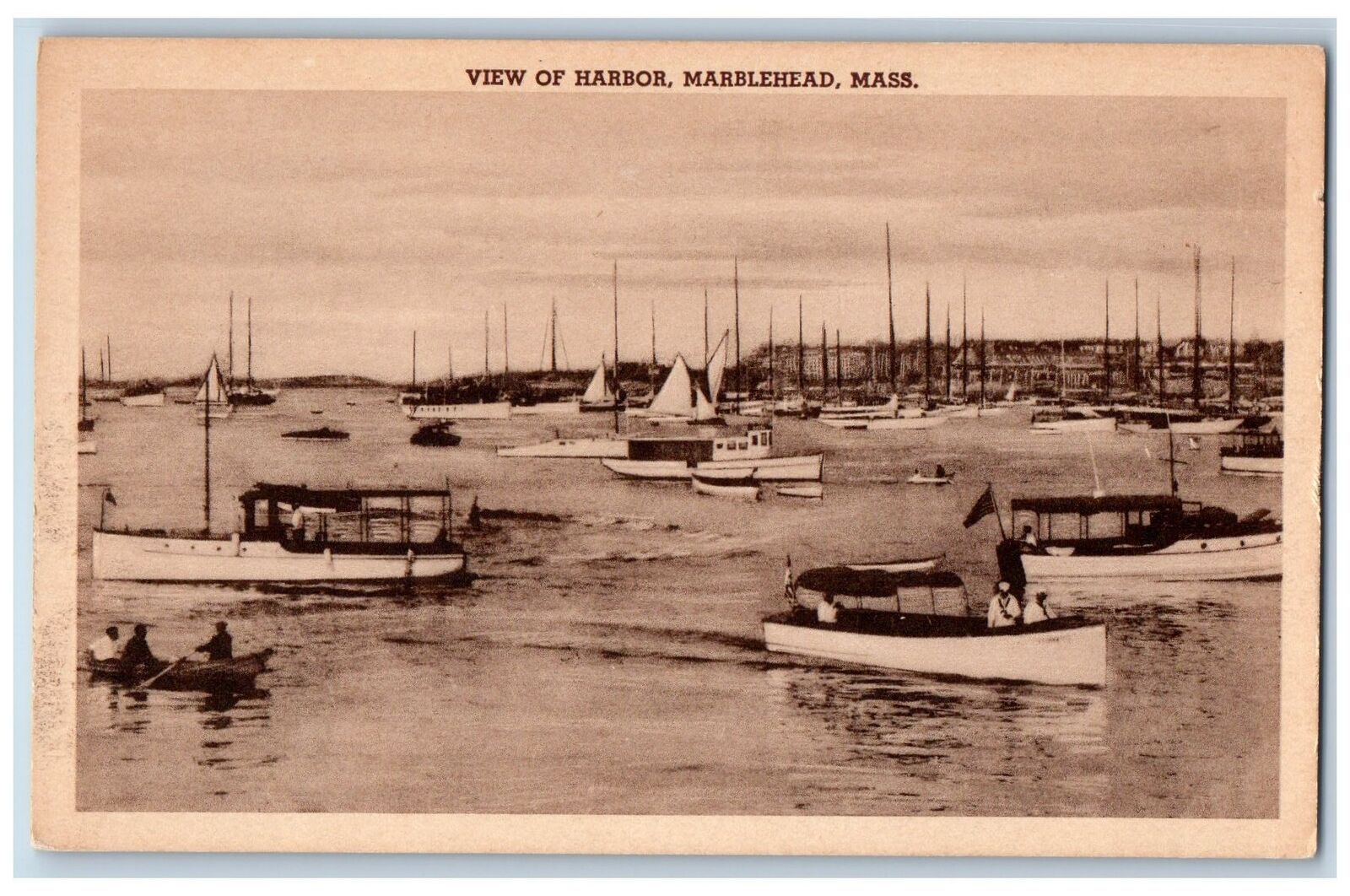c1920's View Of Harbor Sailing Boat Docking Marblehead Massachusetts MA Postcard