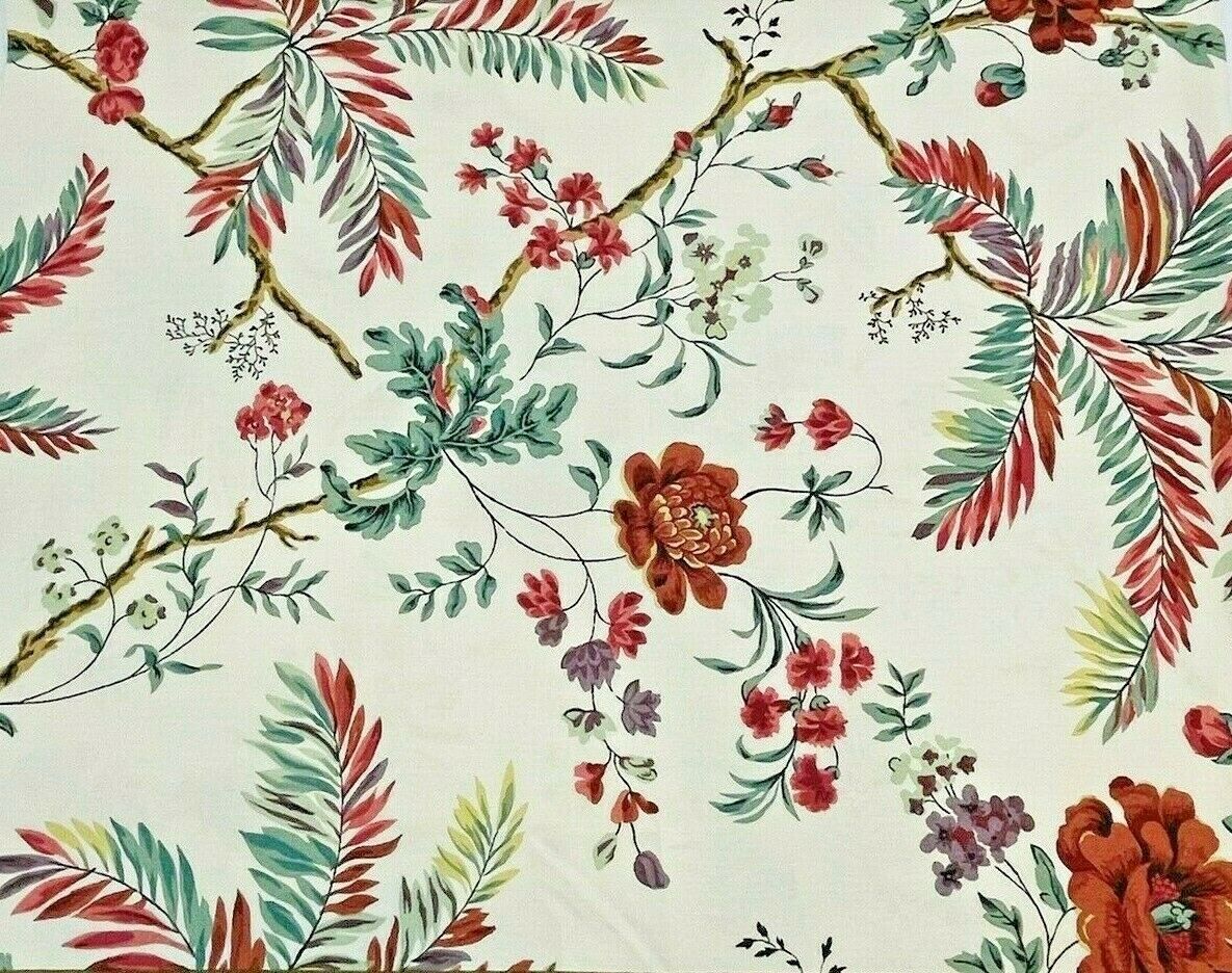 GP & J BAKER Fabric Palma Floral English Garden Flower Branches Red 1.5+ yds 