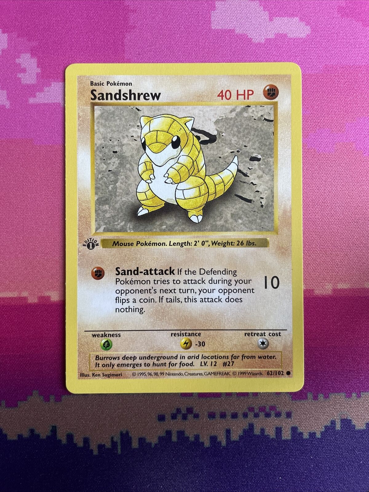 Pokemon Card Sandshrew Shadowless Base Set 1st Edition Common 62/102 NM Conditio