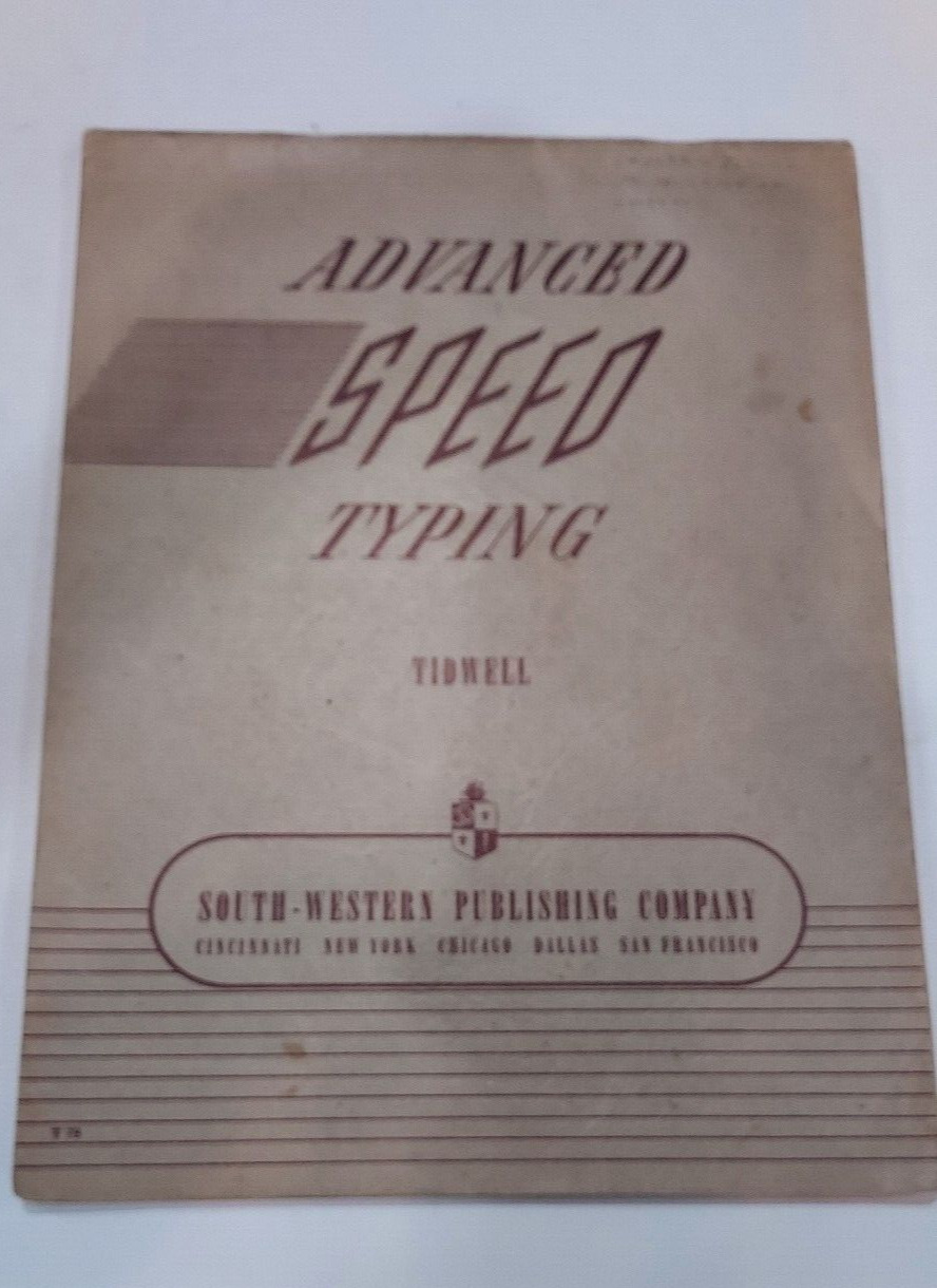 Advanced Speed Typing by Tidwell Instructional Booklet Vintage