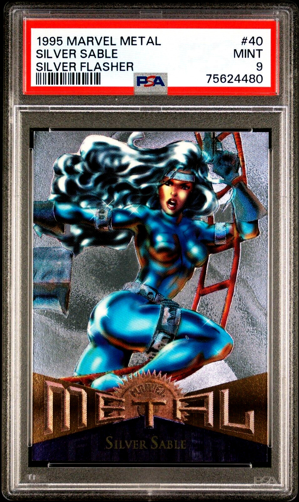 1995 Fleer Marvel Metal Silver Flasher #40 Silver Sable PSA 9 *Only 2 Higher*