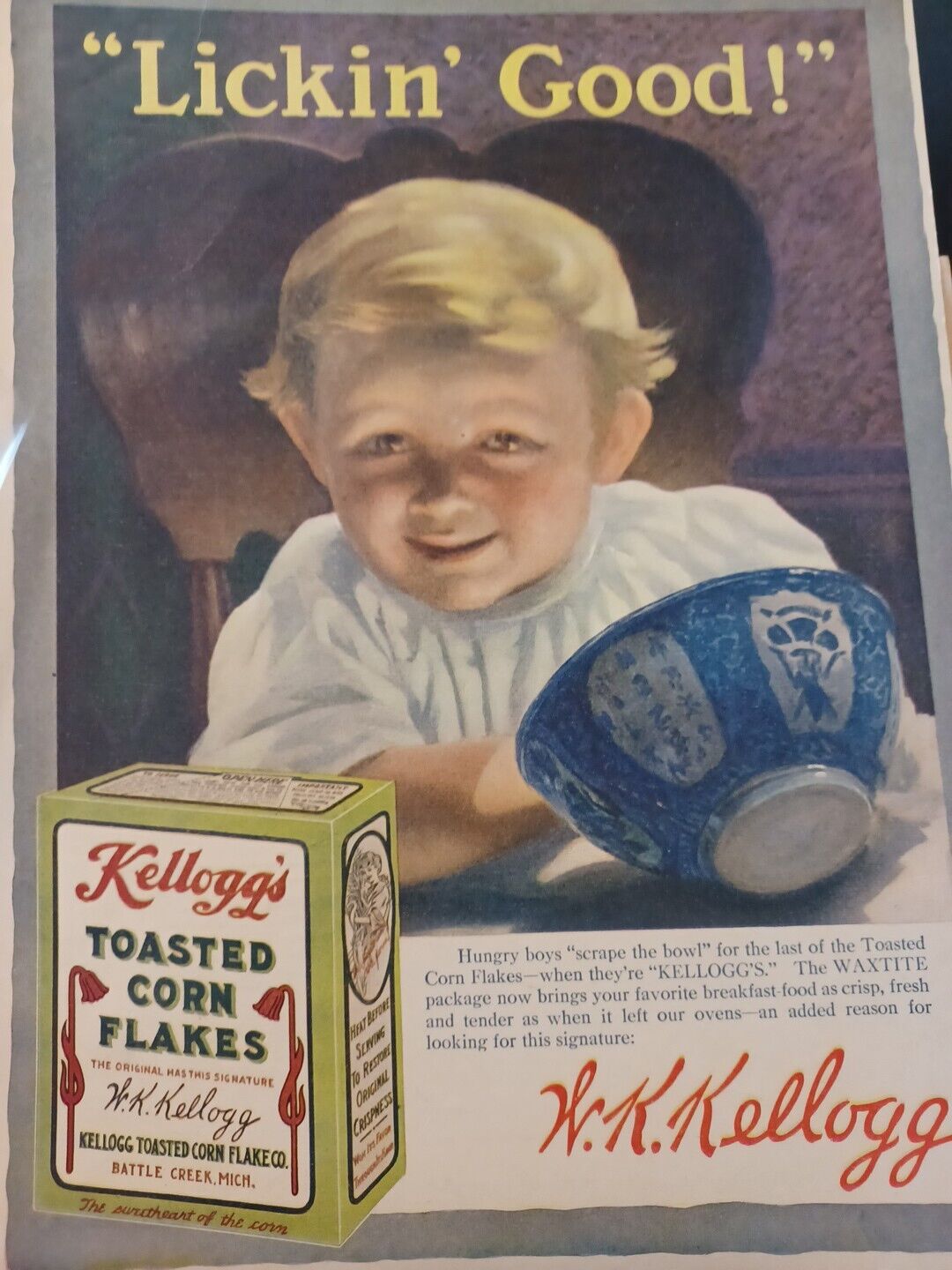 1914 Paper Ad W.K. Kellogg\'s Signature Toasted Corn Flakes 
