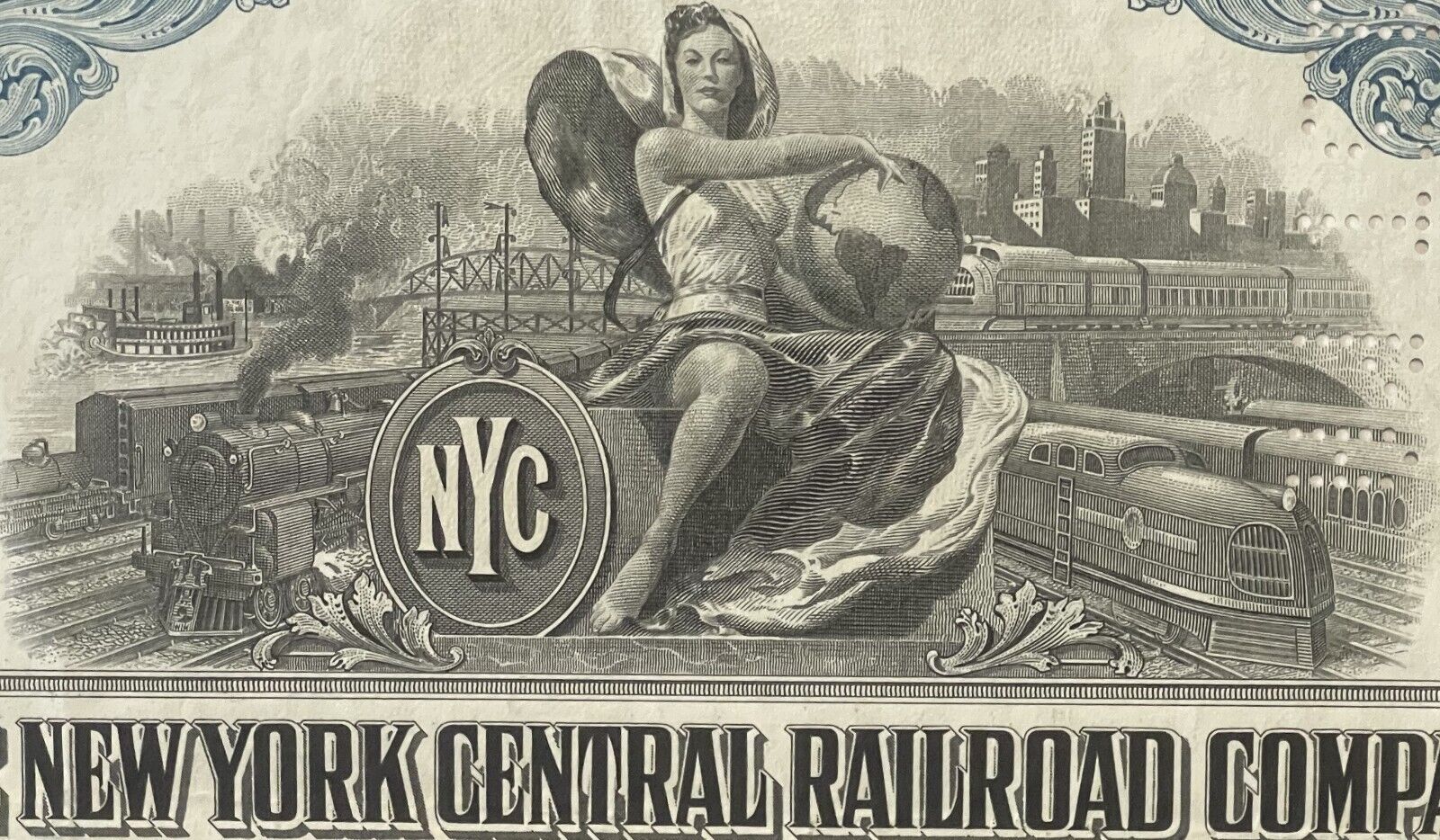 Rare Antique Vintage 1955 New York Central Railroad Co. Gold Bond Certificate