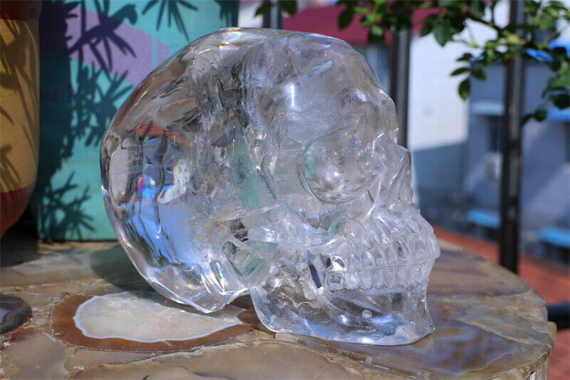 5.23LB Rare Natural Clear quartz Hand Carved Skull Decor Crystal Skull Gift
