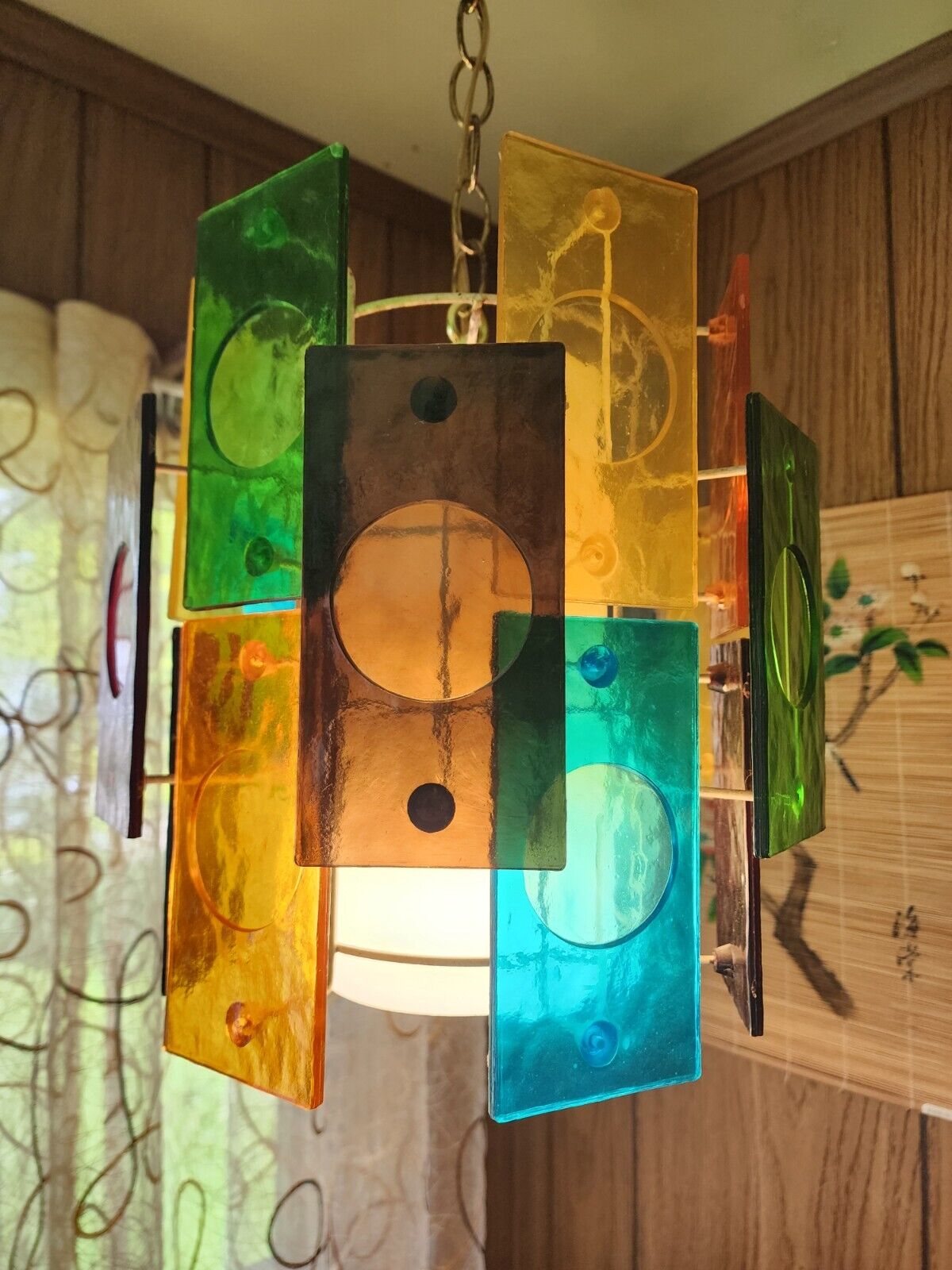 Vintage MCM Lucite Colorful Paneled Swag Lamp