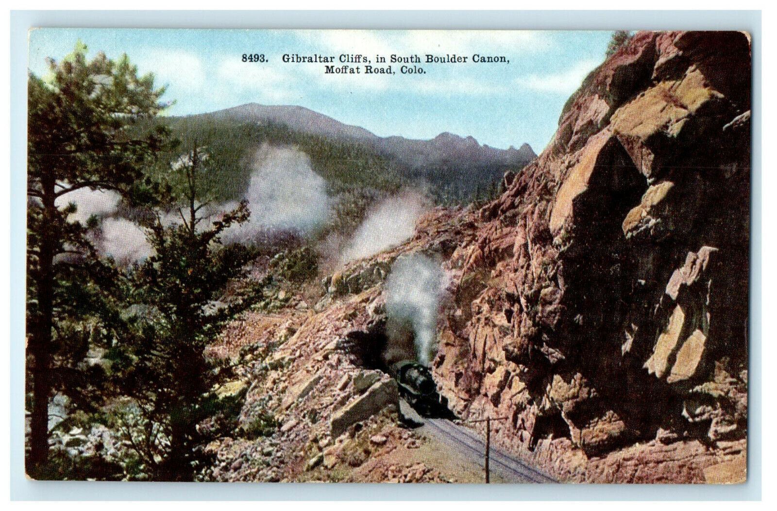 c1920s View of Gibraltar Clifs Train Crossing Moffat Road Colorado CO Postcard
