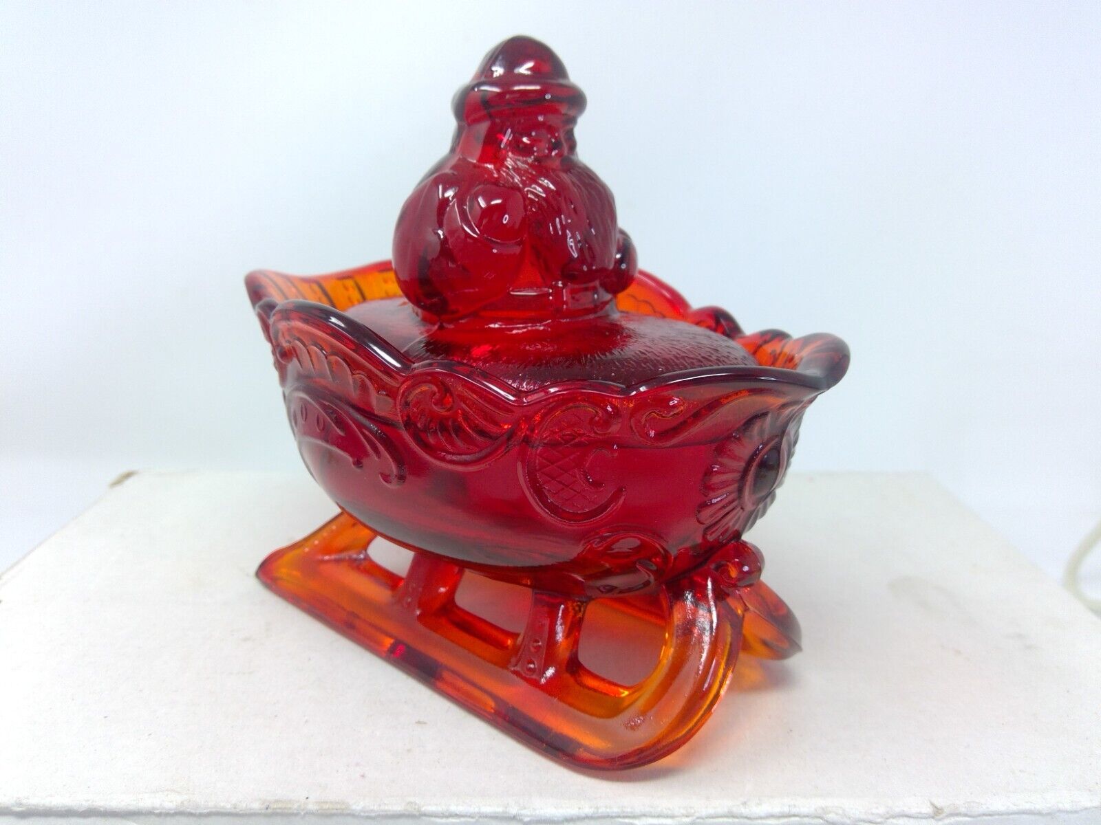 Vintage Westmoreland Red Glass Santa Sleigh Covered Dish