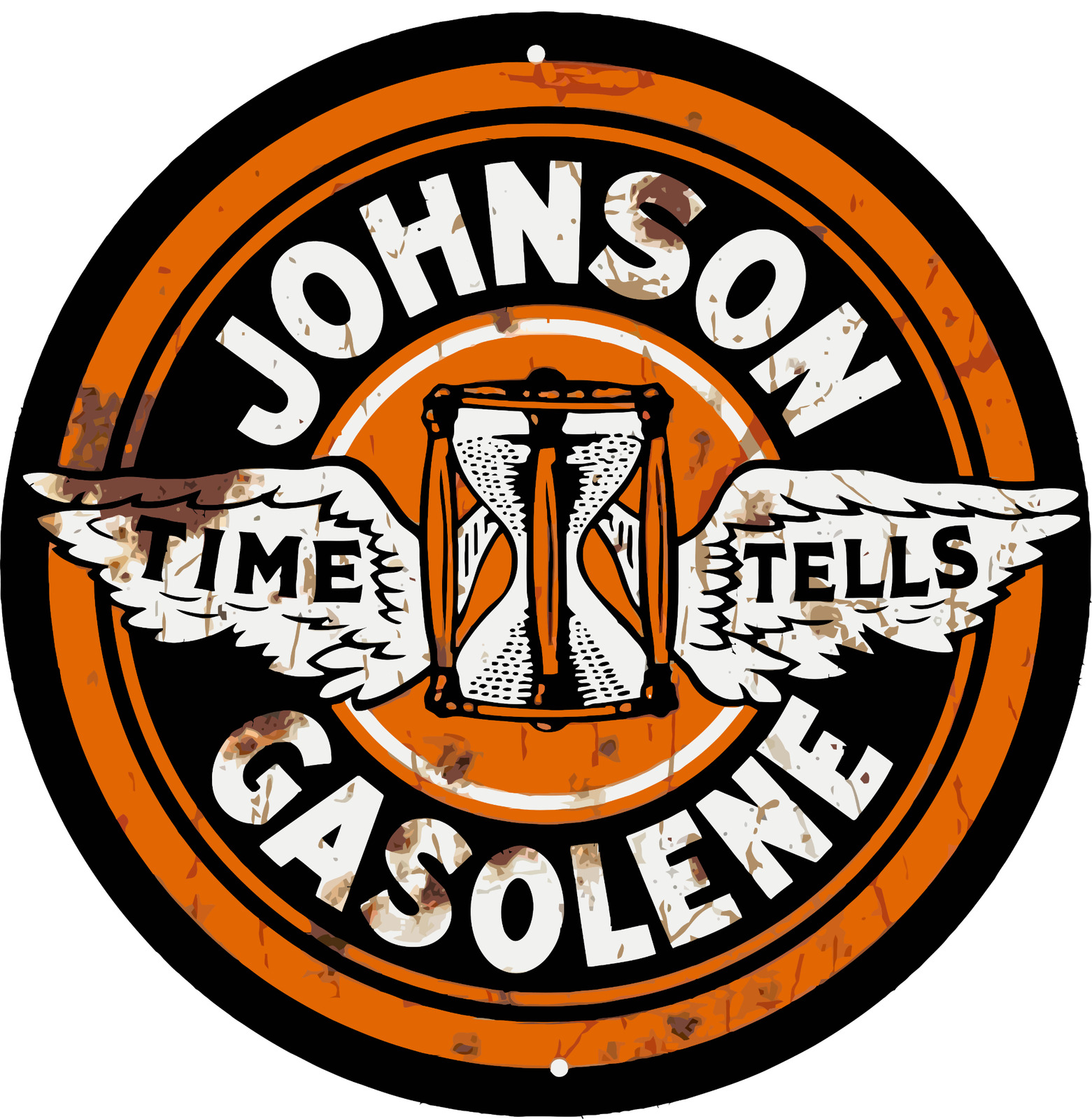 JOHNSON GASOLINE RUSTY ROUND OIL DECALS GAS Vinyl Decal |10 Sizes with TRACKING