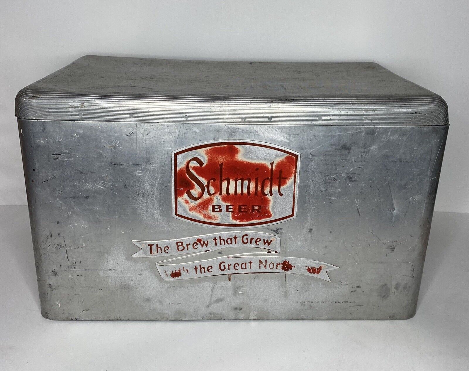 Vintage Schmidt Beer Aluminum Cooler Cronstroms Embossed Beer Ice Chest