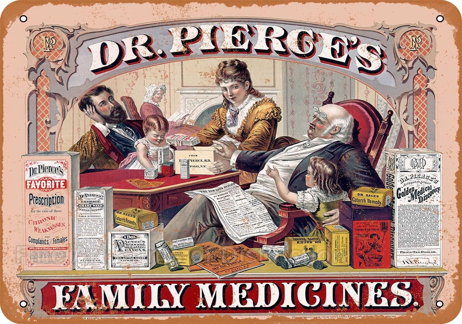 Metal Sign - 1874 Dr. Pierge\'s Family Medicine - Vintage Look Reproduction