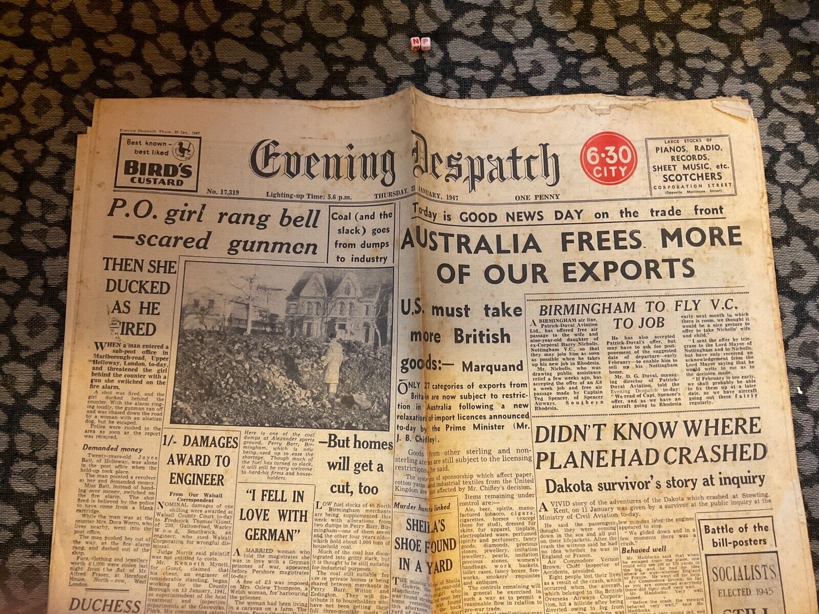 1947 Historical Newspaper  , Evening Despatch ,