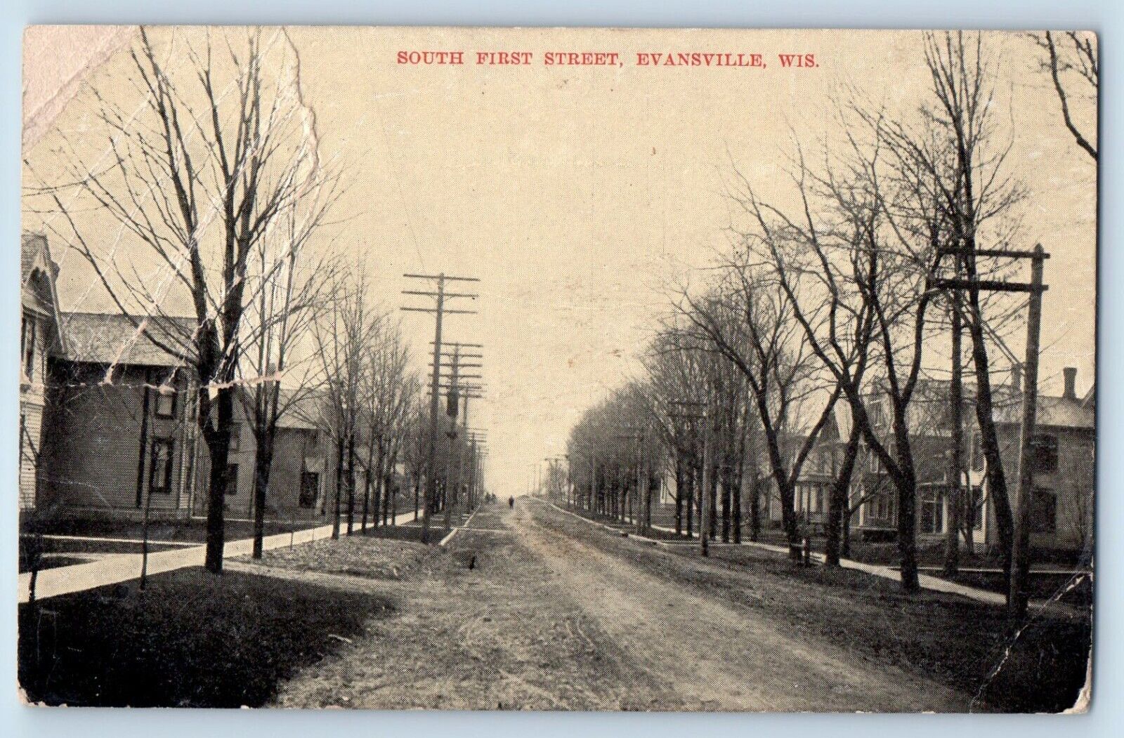Evansville Wisconsin WI Postcard South First Street Scene Building Houses 1908