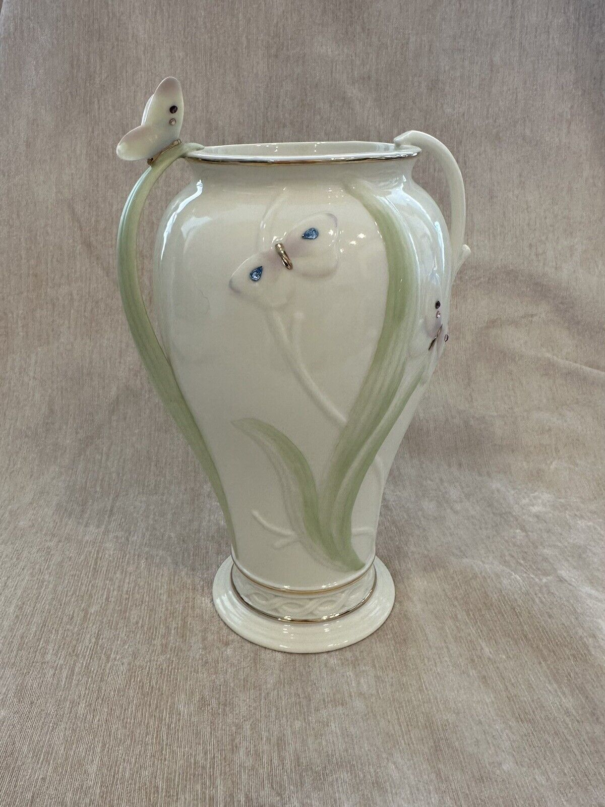 Lenox Jeweled Butterfly Vase Hand-Crafted Gold Trim & Crystals Bone China