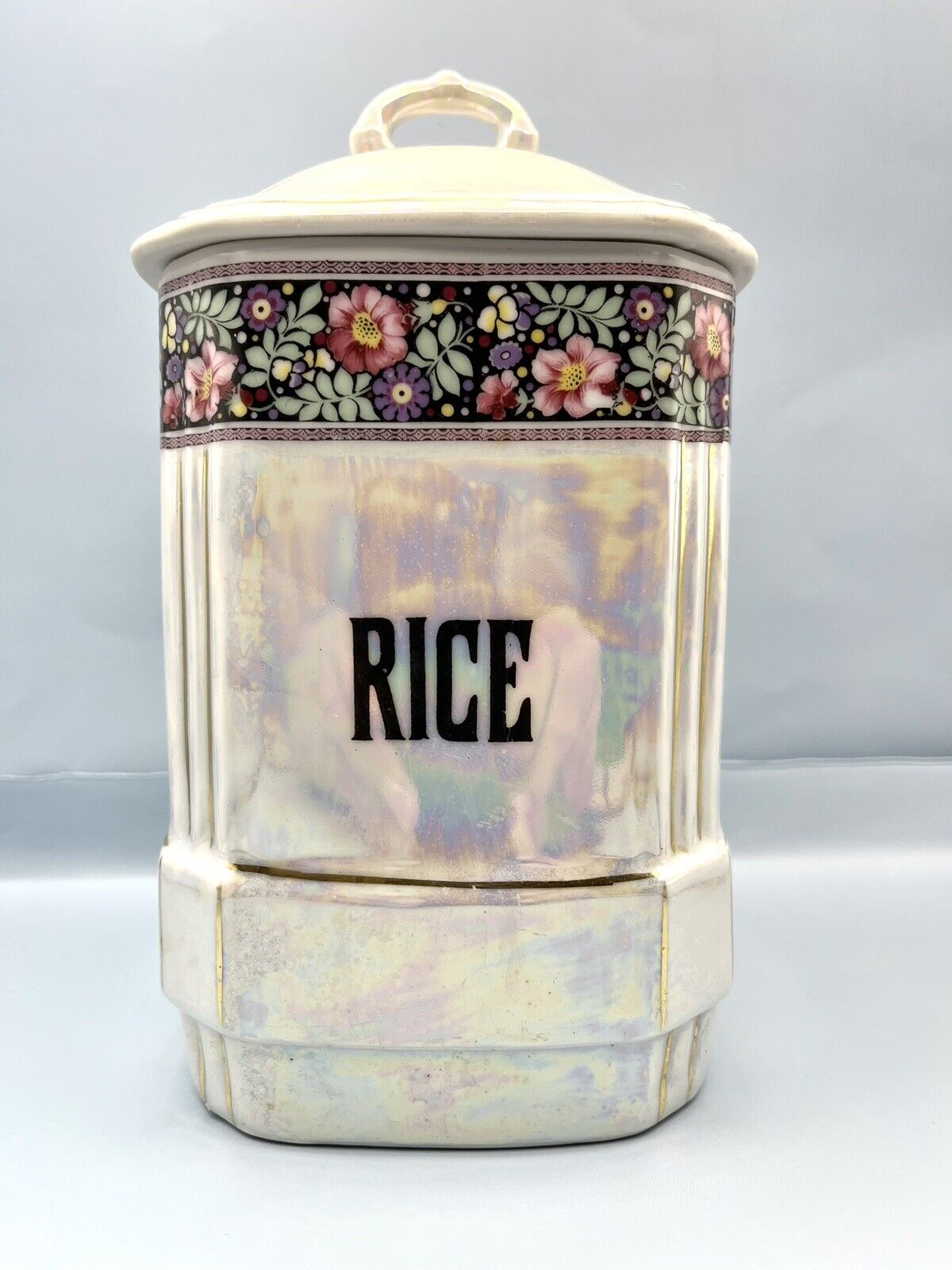 Vintage Luster Ware Czechoslovakian Porcelain Rice Canister w/ Lid
