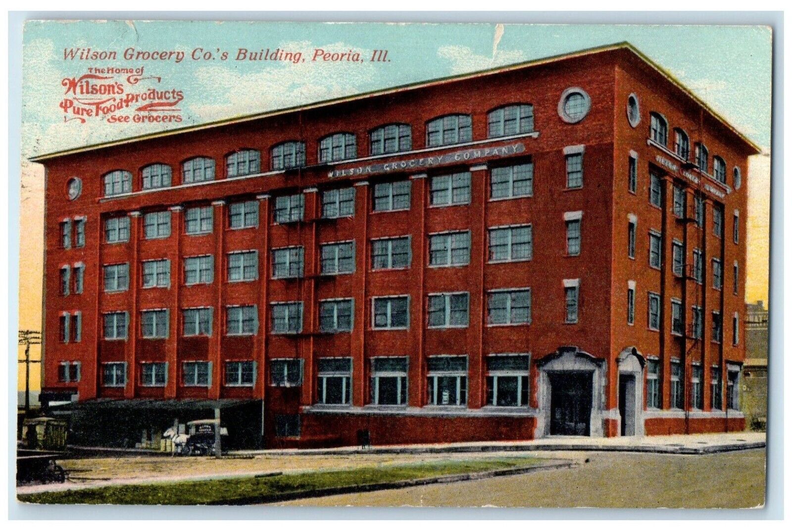 1912 Wilson Grocery Co\'s Building Scene Street Peoria Illinois IL Postcard