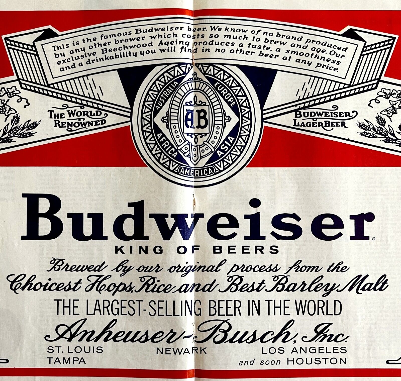Budweiser Double Page King Of Beers 1965 Advertisement Centerfold Brewery DWII1