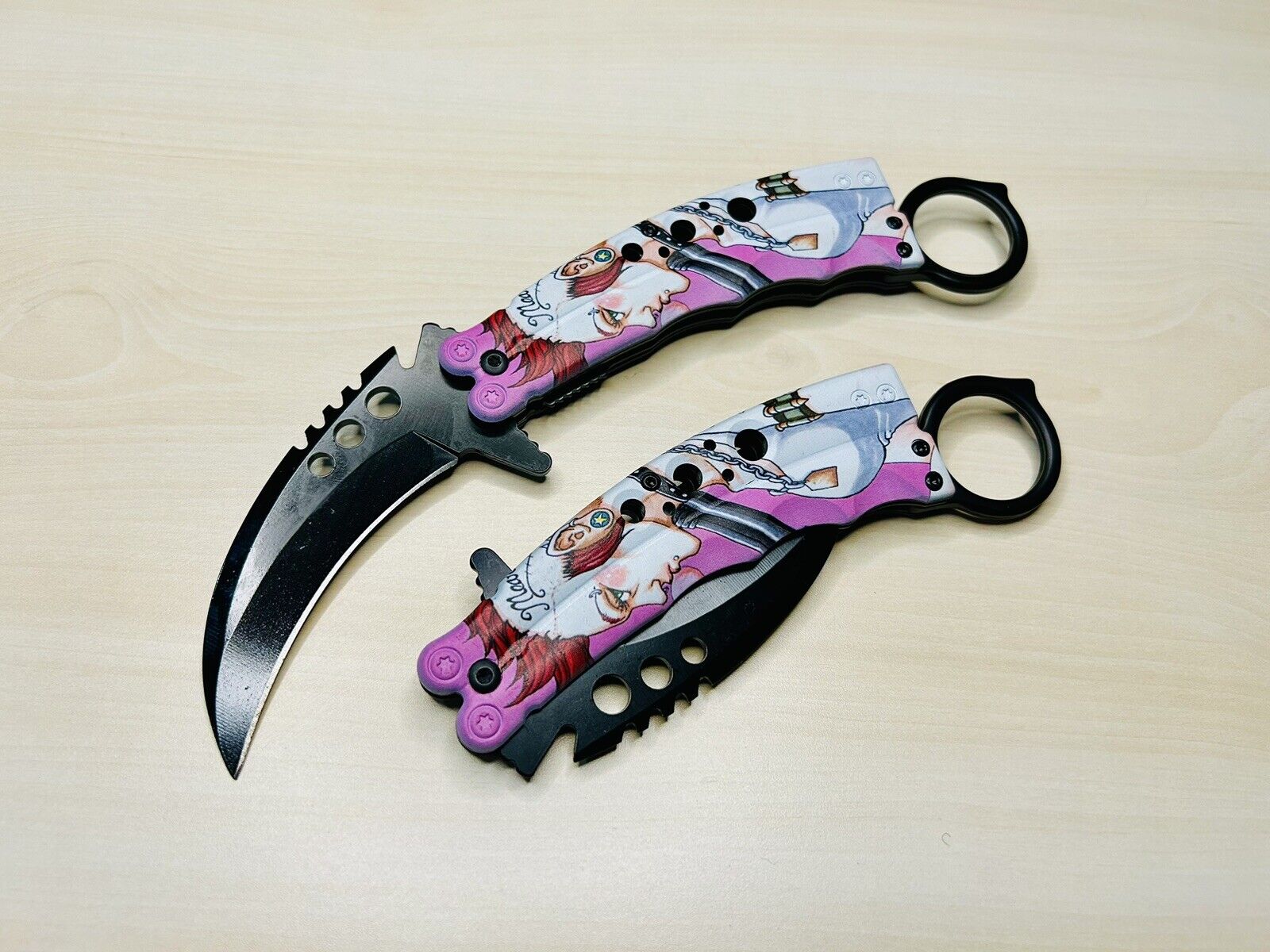 8.75” Pink Mean Bitch Tactical Spring Assisted Open Blade Folding Karambit Knife