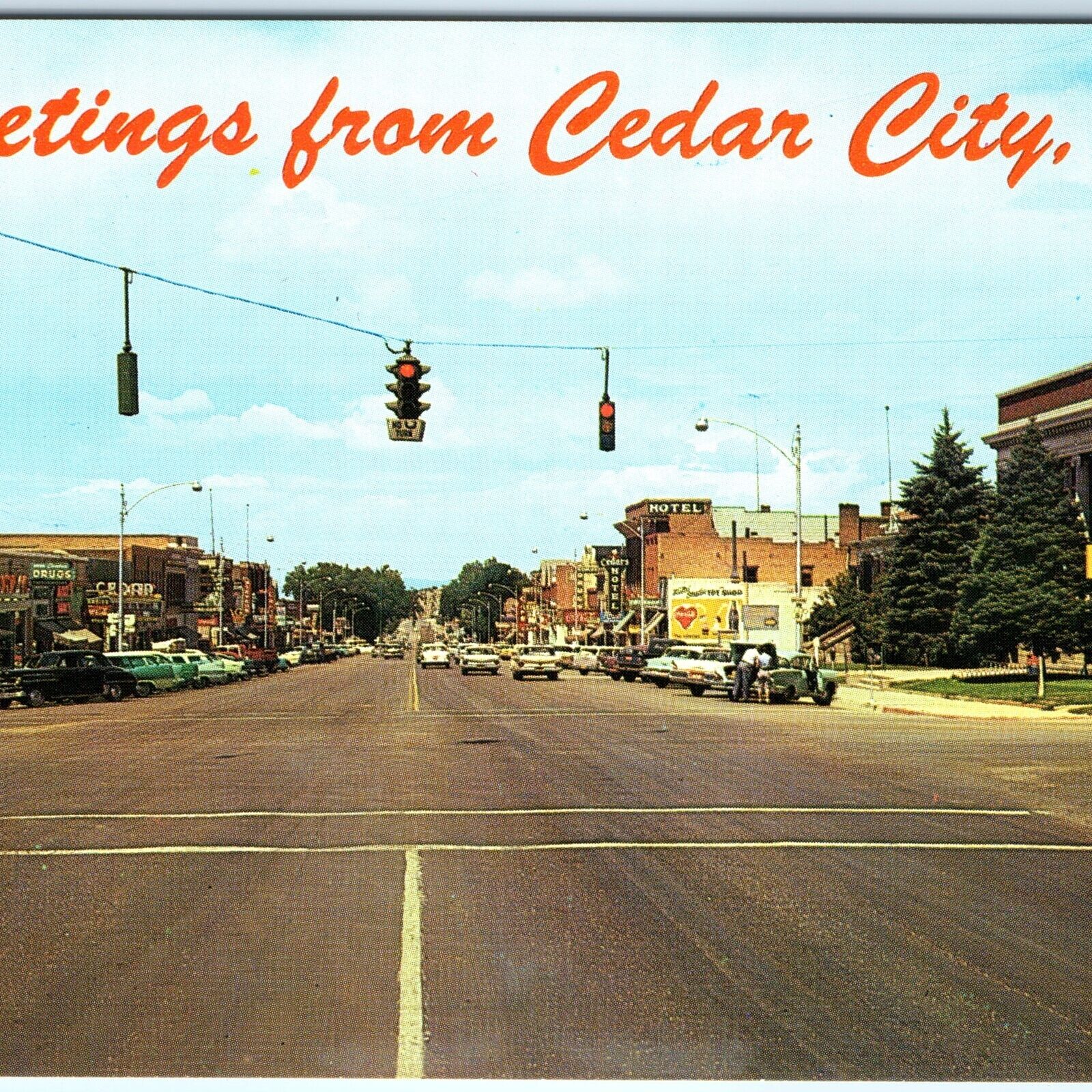 c1950s Cedar City UT Greetings Downtown US 91 Chrome Photo PC George McLean A152